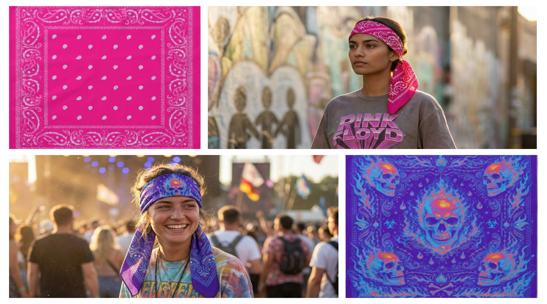 Streetwear bandana by Riot Threadz styled for festival and rave fashion, bold graphic face and head bandana inspired by urban street culture.