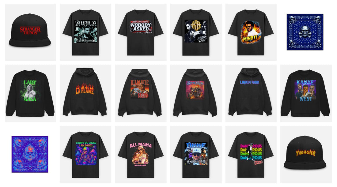 Riot Threadz streetwear collection featuring bold graphic tees, oversized hoodies, statement sweatshirts, bandanas, and snapbacks