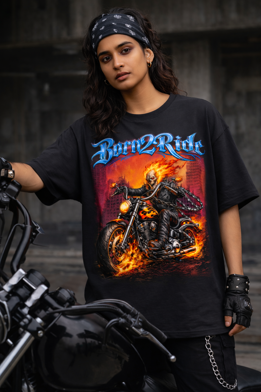 Born To Ride Biker Bootlegged Style T-Shirt