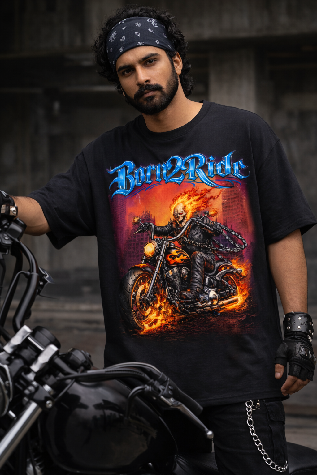 Born To Ride Biker Bootlegged Style T-Shirt
