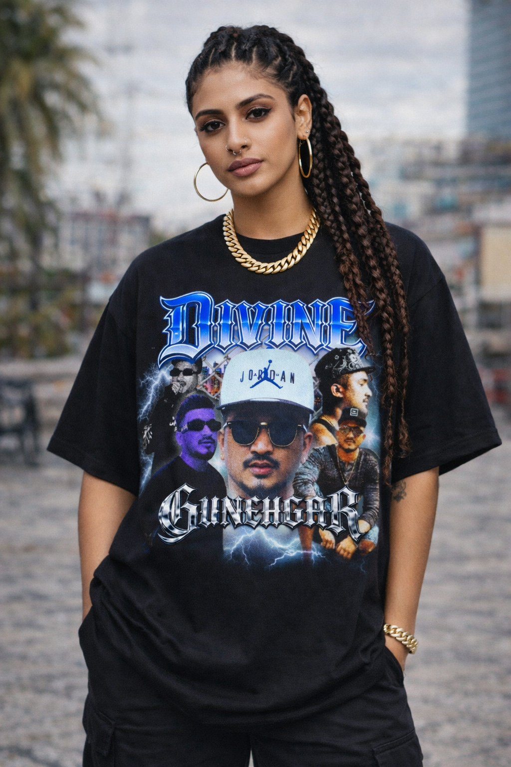 Divine Gunheads Punya Paap Duality Unisex Oversized Graphic T-Shirt