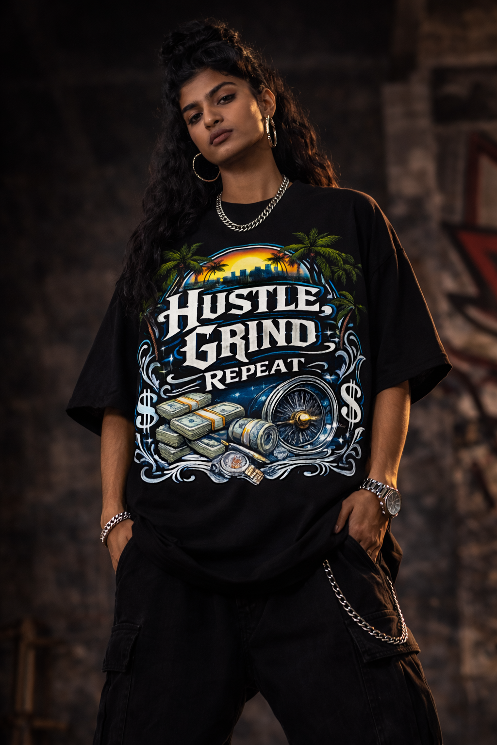Hustle Grind Repeat Unisex Oversized Klassisches T-Shirt