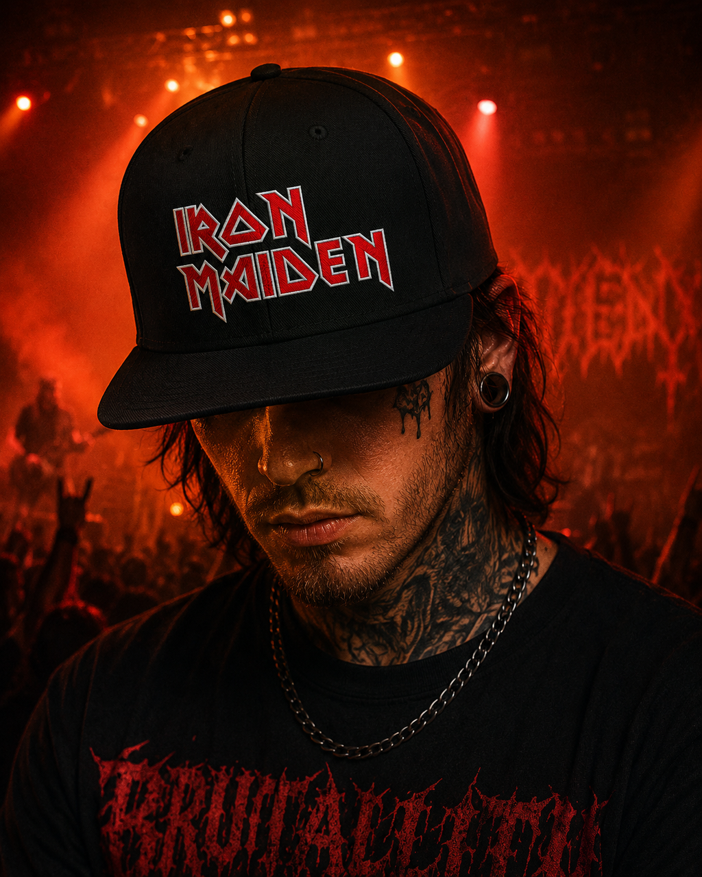 Iron Maiden Unisex Snapback Cap With Red Pointed Cuts Crest Design 
