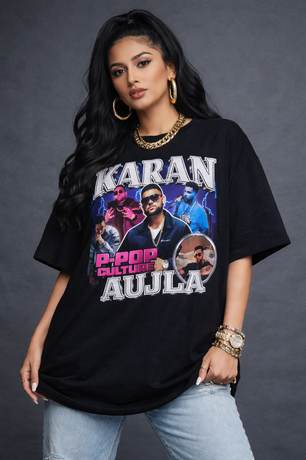 Karan Aujla Bold And Dynamic P-Pop Culture Oversized Graphic T-Shir