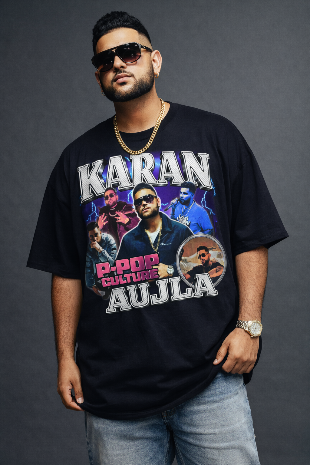 Karan Aujla Bold And Dynamic P-Pop Culture Oversized Graphic T-Shir