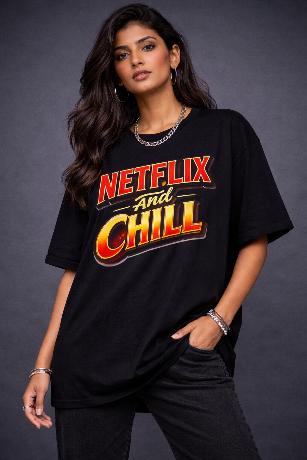 Netflix And Chill Unisex Oversized Klassisches T-Shirt