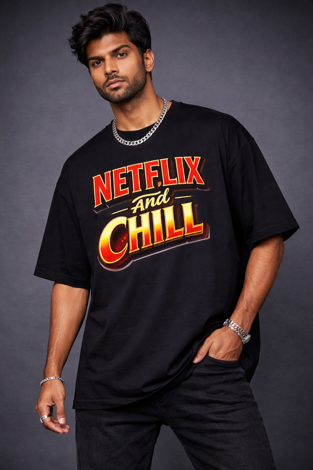 Netflix And Chill Unisex Oversized Klassisches T-Shirt