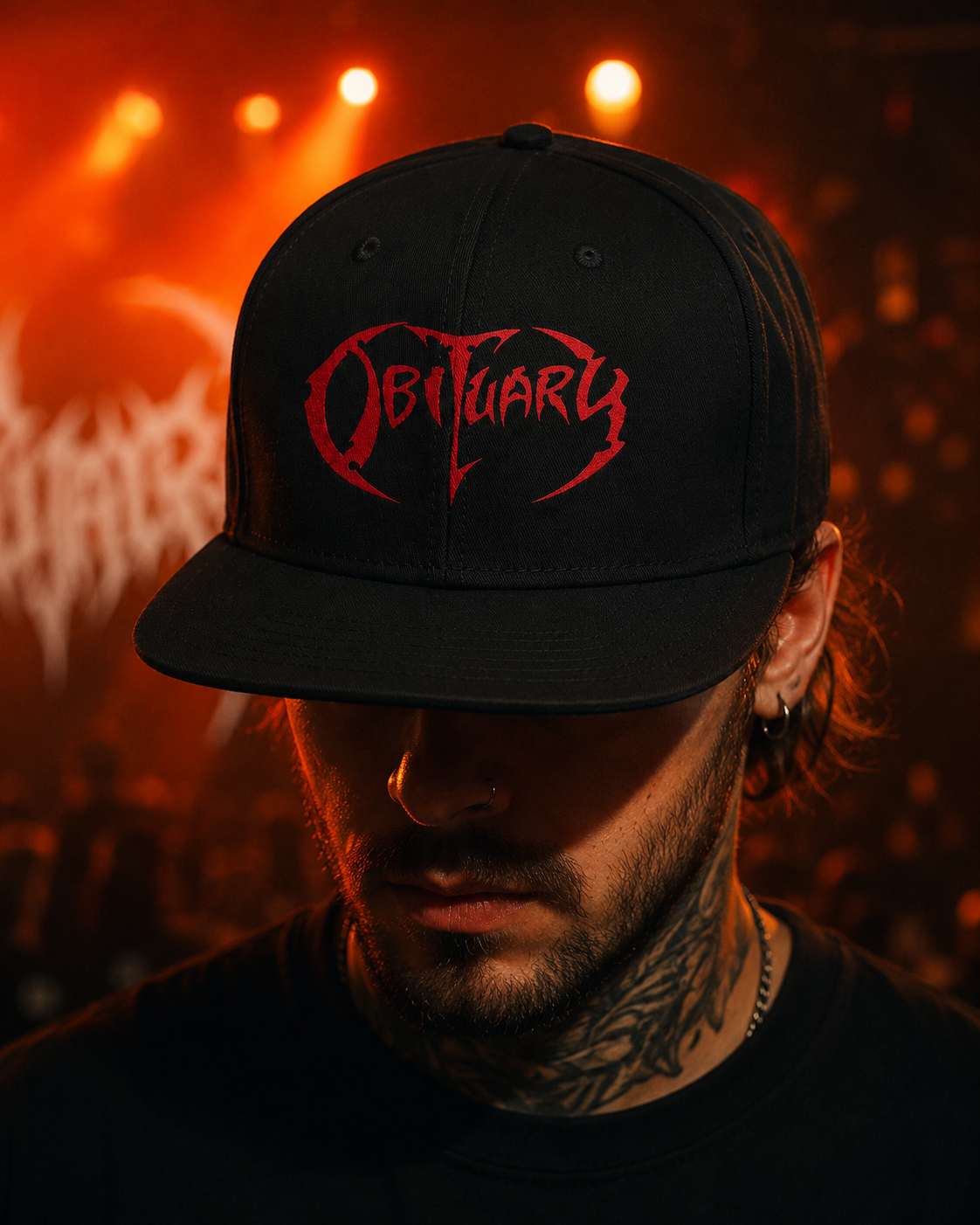 Obituary Unisex Snapback With Blood Red Cracked Texture Design 
