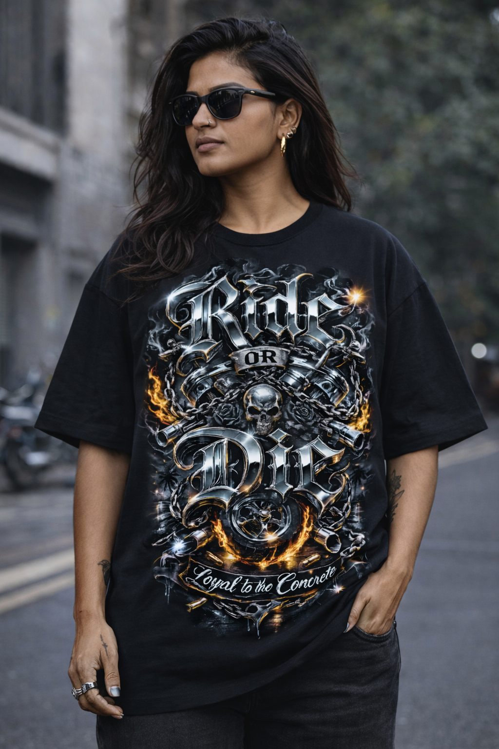 Ride or Die Biker Bootleg Style T-Shirt