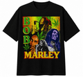 Bob Marley Unisex Oversized Graphic T-Shirt With One Love Rasta Green Design Front 