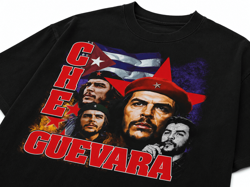 Che Guevera Unisex Oversized Graphic T-Shirt Live Free Die Hard Red Beret Design Close Up