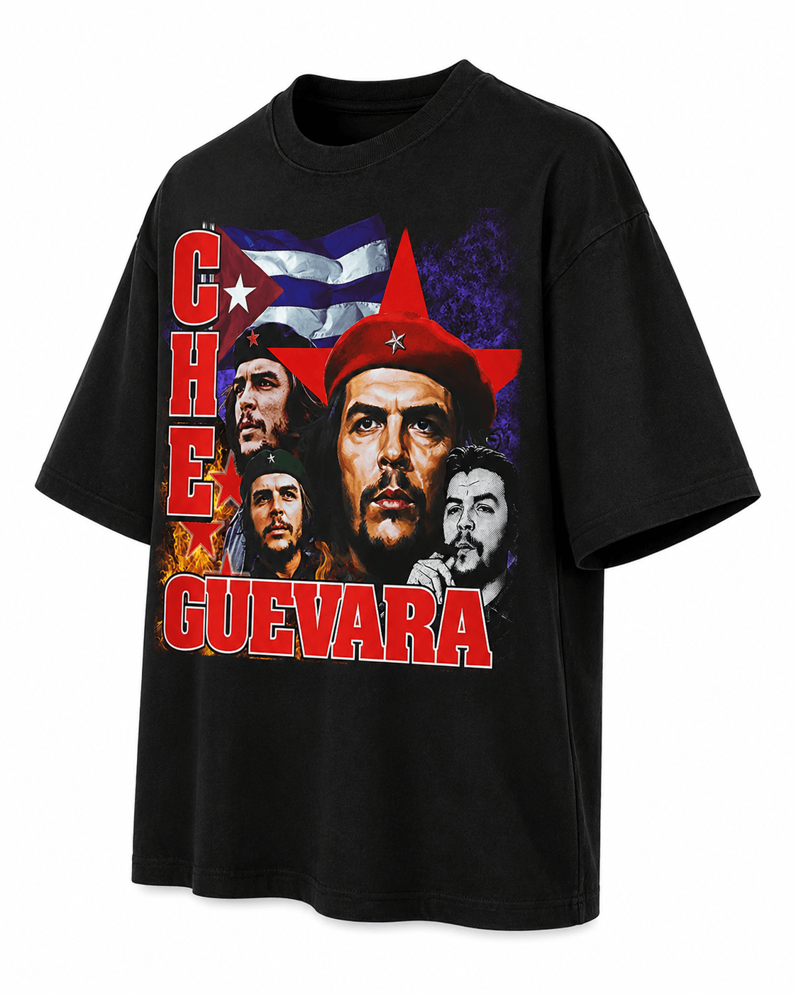 Che Guevera Unisex Oversized Graphic T-Shirt Live Free Die Hard Red Beret Design Side