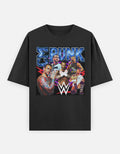 CM Punk Cosmic Energy WWE Tribute Unisex Oversized Graphic T-Shirt front view featuring bold cosmic blue design and red lightning.
