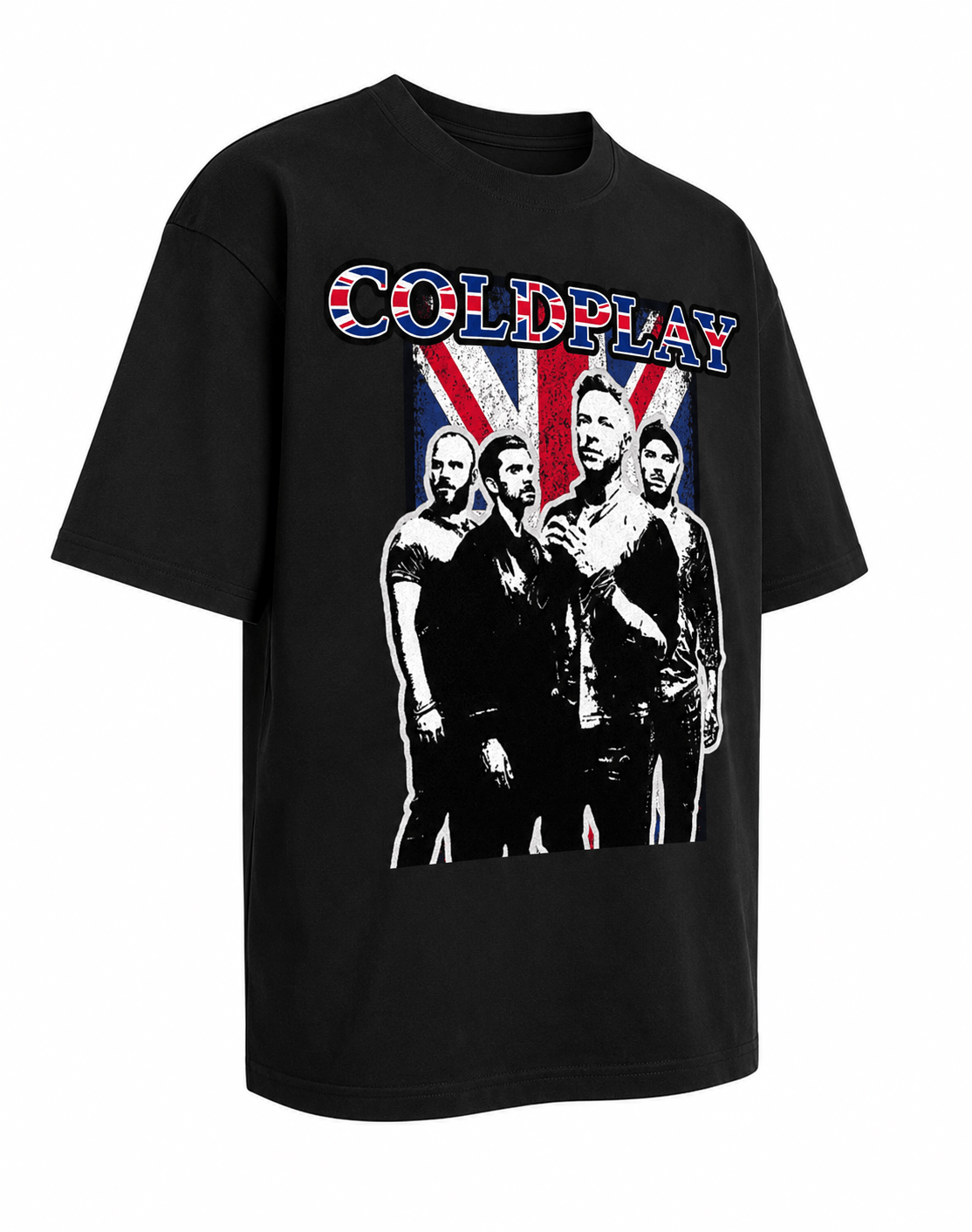 Cold Play Unisex Oversized Graphic T-Shirt Union Jack Vintage Band Collage Design Side