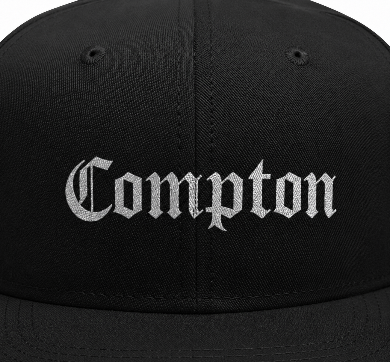 Compton OG Unisex Snapback Cap With White Gothic Lettering Design