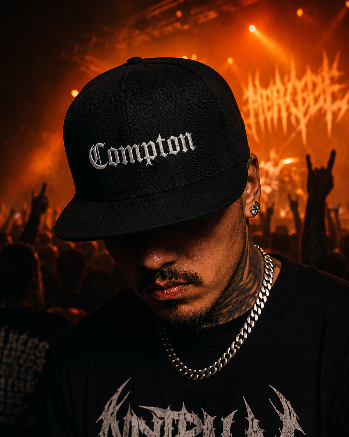 Compton OG Unisex Snapback Cap With White Gothic Lettering Design