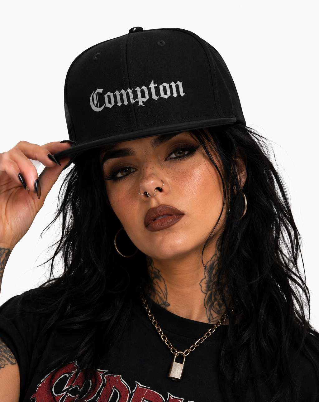 Compton OG Unisex Snapback Cap With White Gothic Lettering Design