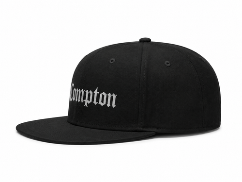 Compton OG Unisex Snapback Cap With White Gothic Lettering Design