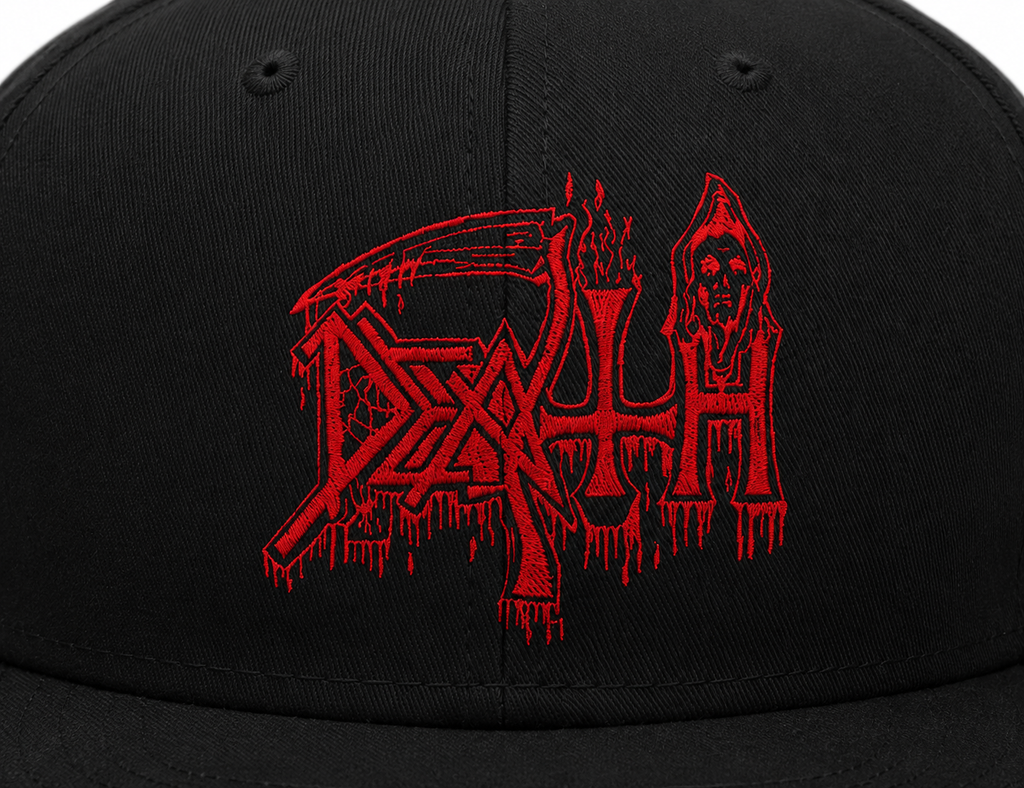  Death Band Unisex Snapback With Red Jagged Blade Design 
