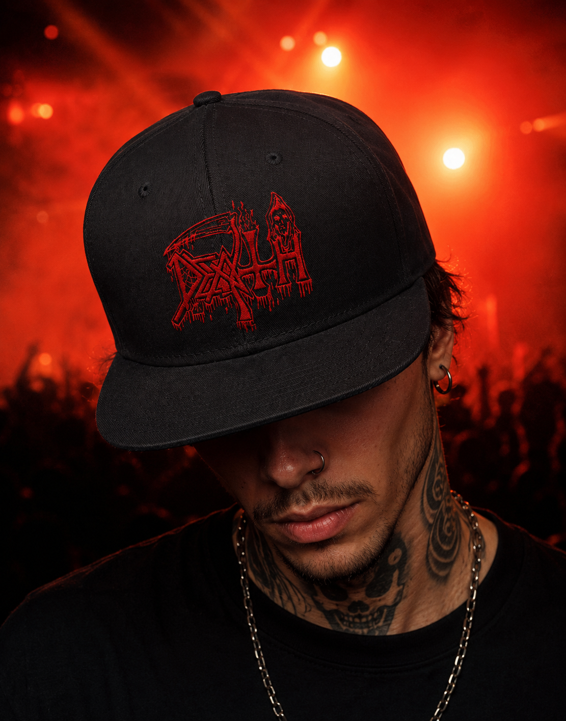  Death Band Unisex Snapback With Red Jagged Blade Design 
