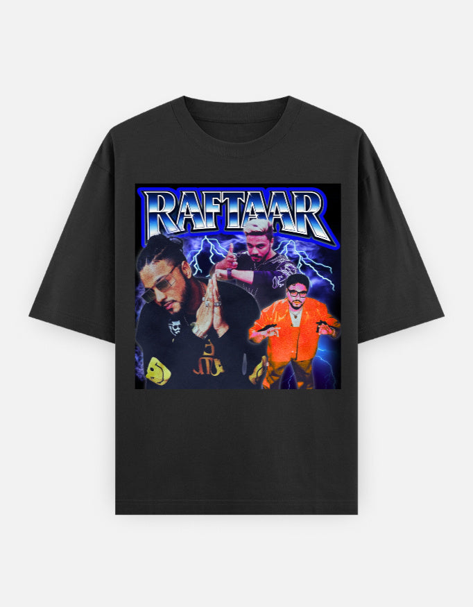 Raftaar Prayer Power Desi Hip Hop Unisex Oversized Graphic T-Shirt front design with raw energy and fire vibe.
