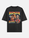 Roman Reigns Tribal Firestorm WWE Unisex Oversized Graphic T-Shirt with bold Chief energy and fiery design.
