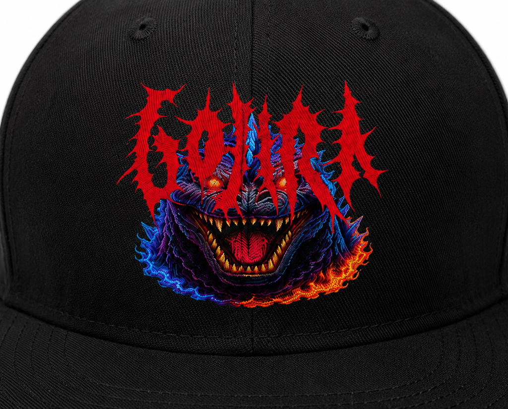 Gojira Unisex Snapback Cap With Inferno Red Demonic Whale Beast Design 
