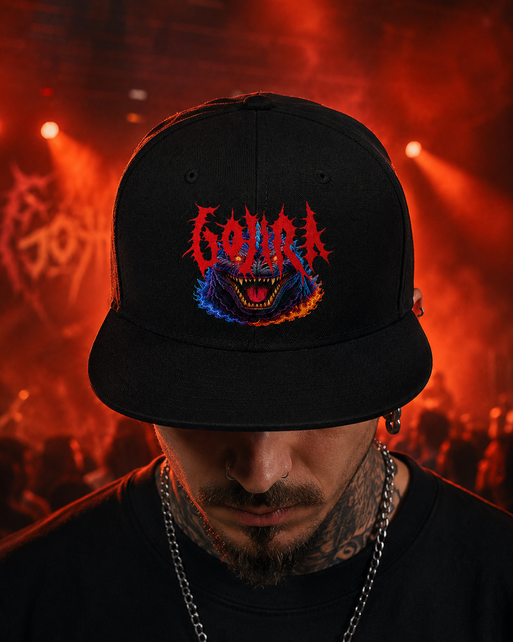 Gojira Unisex Snapback Cap With Inferno Red Demonic Whale Beast Design 
