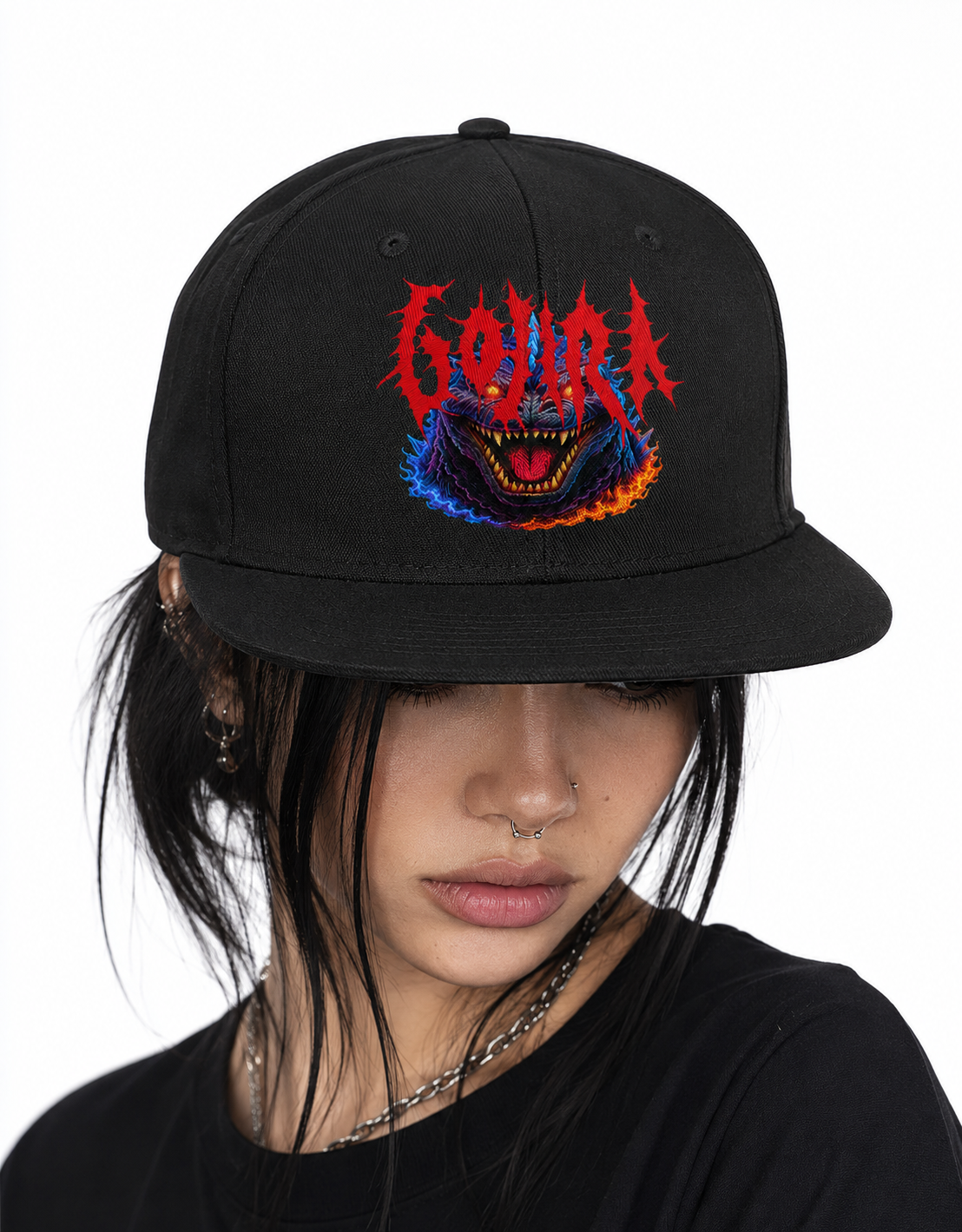 Gojira Unisex Snapback Cap With Inferno Red Demonic Whale Beast Design 
