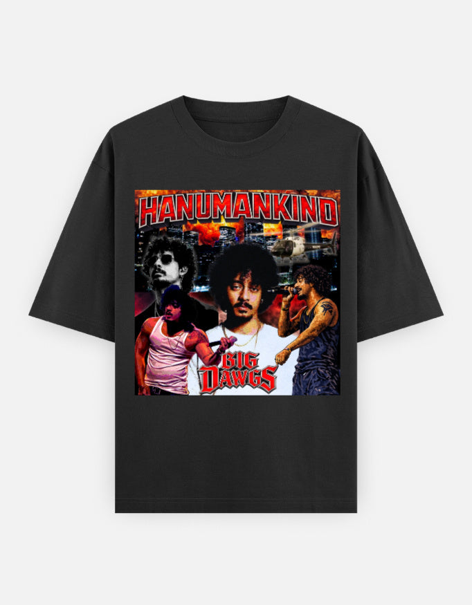 Hanumankind Big Dawgs Desi Hip Hop Unisex Oversized Graphic T-Shirt front design with bold street energy.
