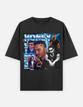 Honey Singh neon power desi hip hop unisex oversized graphic t-shirt front with Yo Yo blue lightning design.