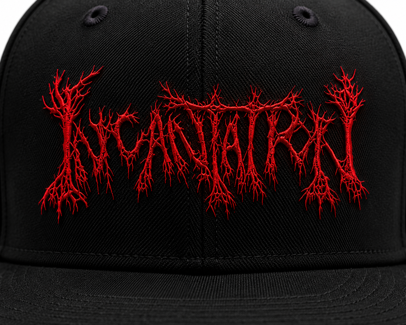 Incantation Unisex Snapback Cap With Blood Red Thorned Logo Design