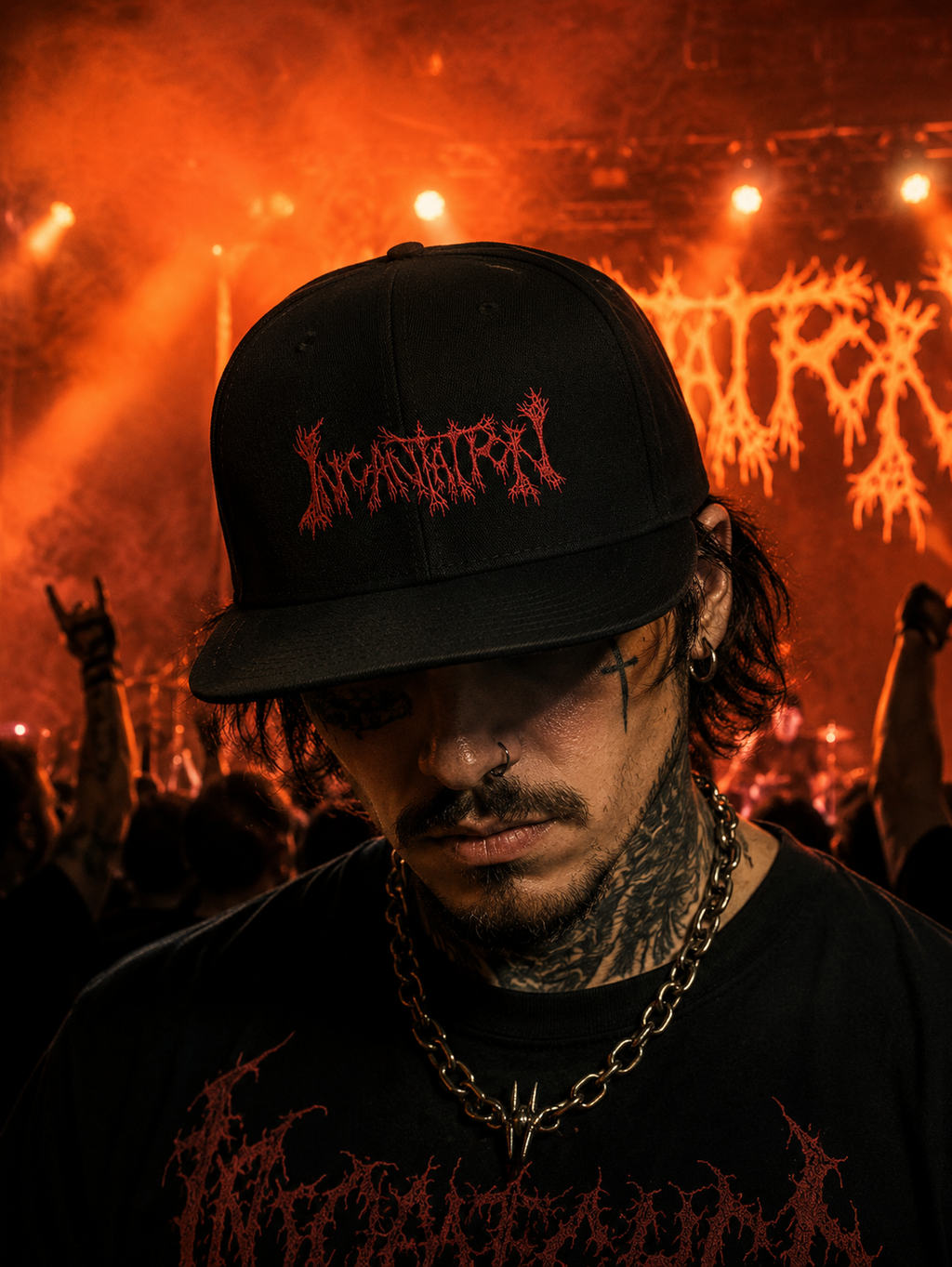 Incantation Unisex Snapback Cap With Blood Red Thorned Logo Design