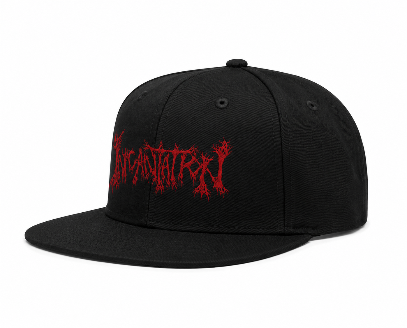 Incantation Unisex Snapback Cap With Blood Red Thorned Logo Design