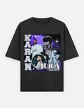Karan Aujla vintage distressed purple oversized graphic T-shirt front look with retro streetwear style, classic vibe and timeless attitude.