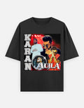 Front look of Karan Aujla Y2K Neon Nostalgia Hip Hop Oversized Graphic T-Shirt with bold retro-futuristic streetwear vibes & energy.
