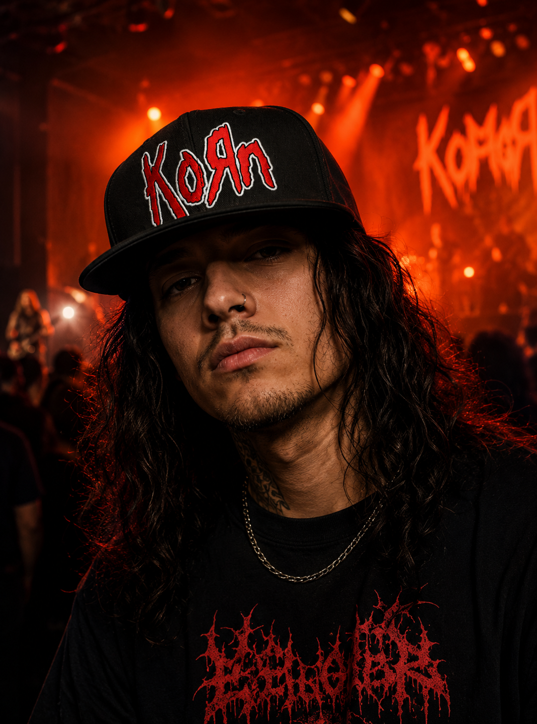 Korn Nu Metal Unisex Snapback Cap With Red Scratched Metal Design 
