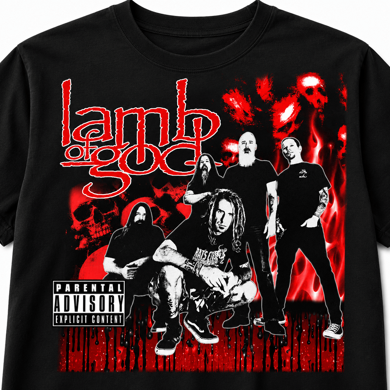 Lamb Of God Unisex Oversized Graphic T-Shirt  Blood Red Band Collage Chaos Design Close Up