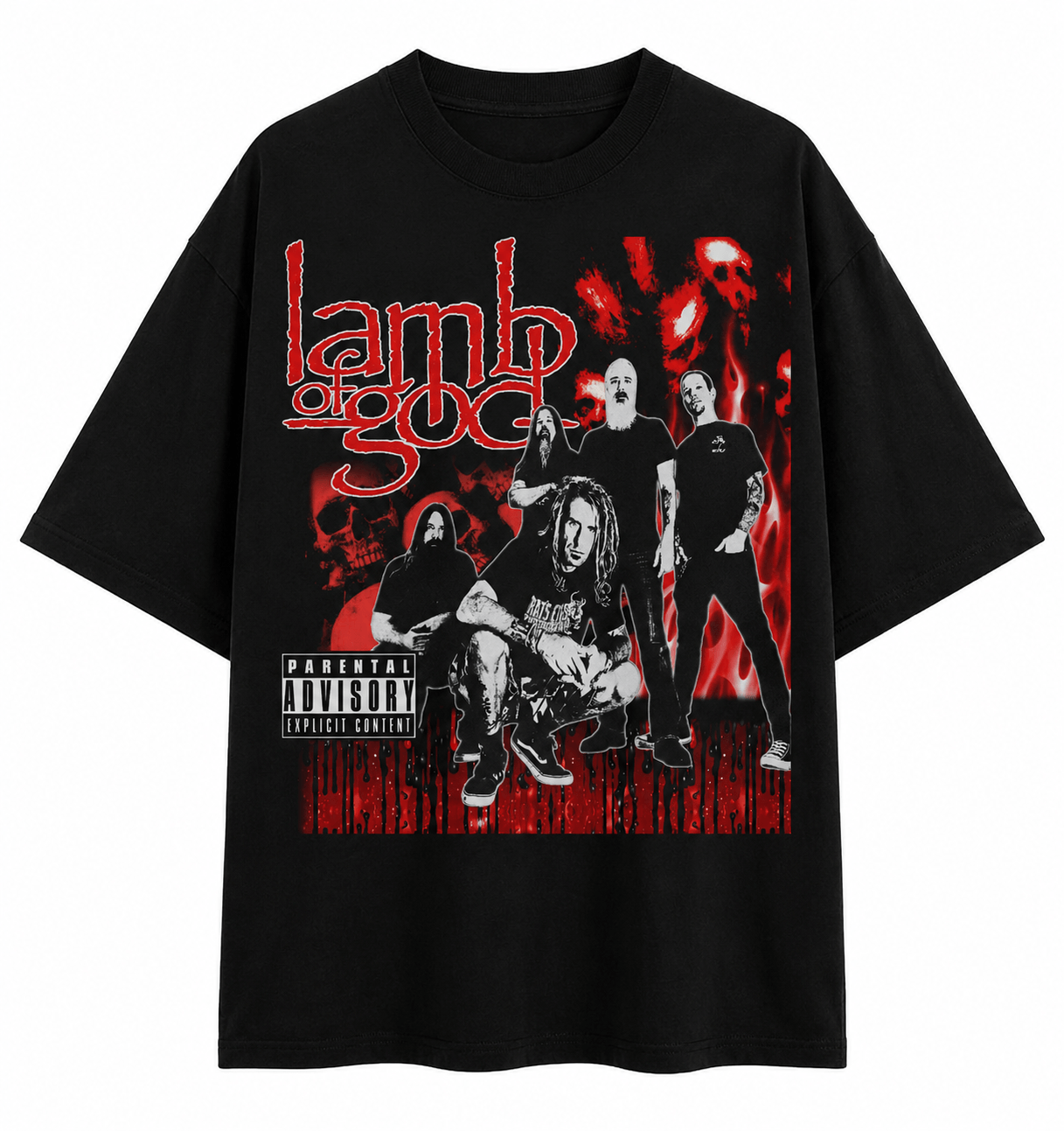 Lamb Of God Unisex Oversized Graphic T-Shirt  Blood Red Band Collage Chaos Design Front 