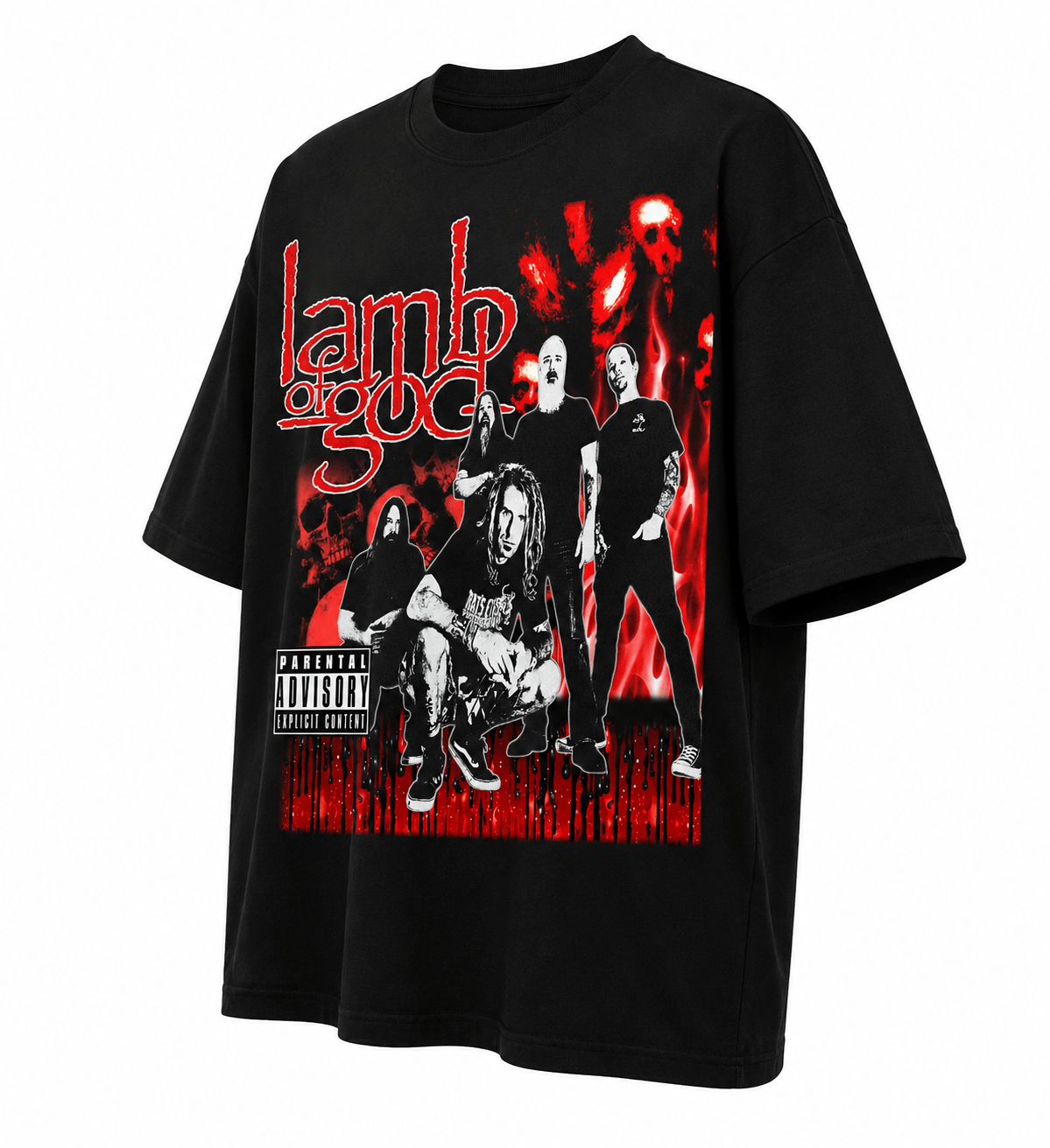 Lamb Of God Unisex Oversized Graphic T-Shirt  Blood Red Band Collage Chaos Design Side