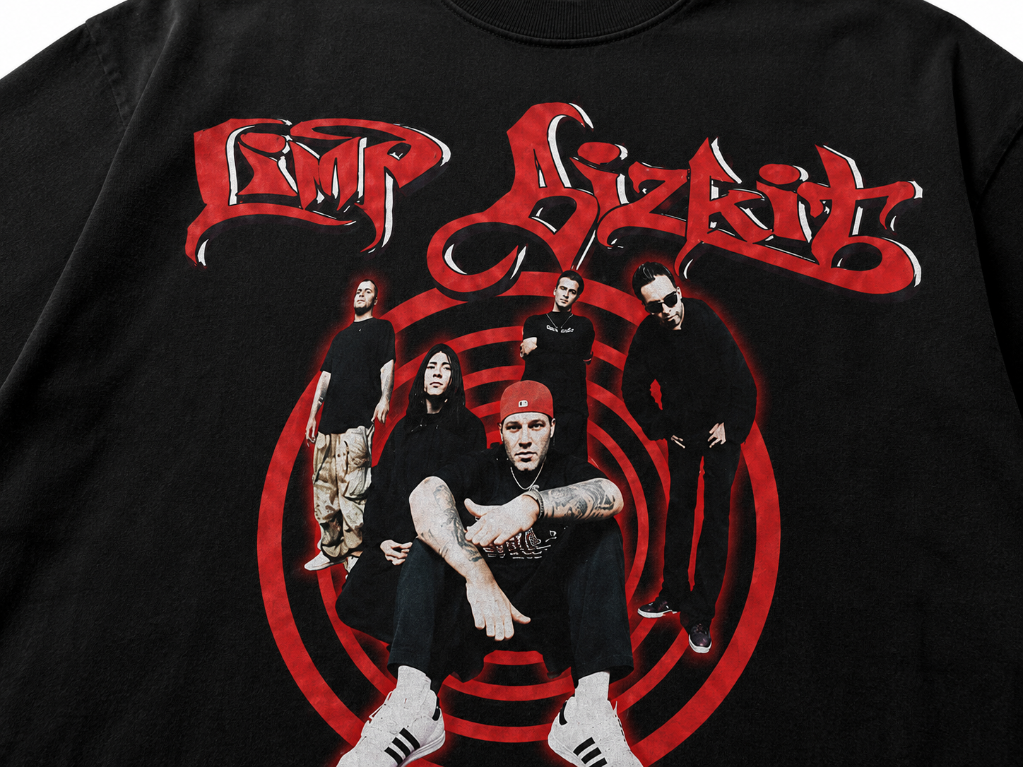 Limp Bizkit Unisex Oversized Graphic T-Shirt With Blood Red Graffiti Band Collage Design 