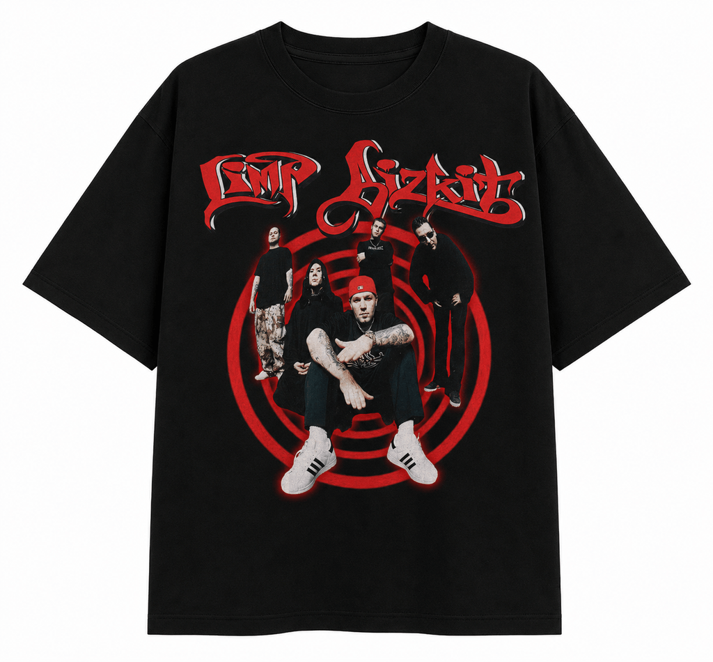 Limp Bizkit Unisex Oversized Graphic T-Shirt With Blood Red Graffiti Band Collage Design Front