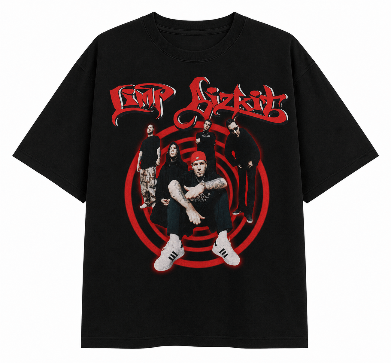 Limp Bizkit Unisex Oversized Graphic T-Shirt With Blood Red Graffiti Band Collage Design Front