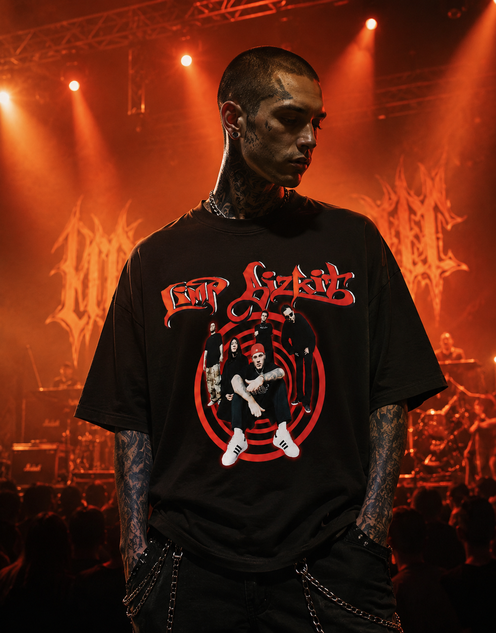 Limp Bizkit Unisex Oversized Graphic T-Shirt With Blood Red Graffiti Band Collage Design 