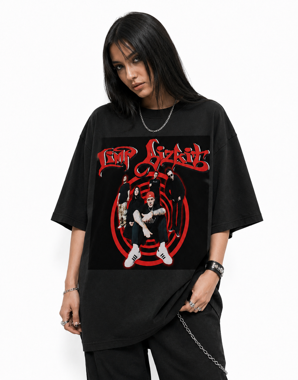 Limp Bizkit Unisex Oversized Graphic T-Shirt With Blood Red Graffiti Band Collage Design 