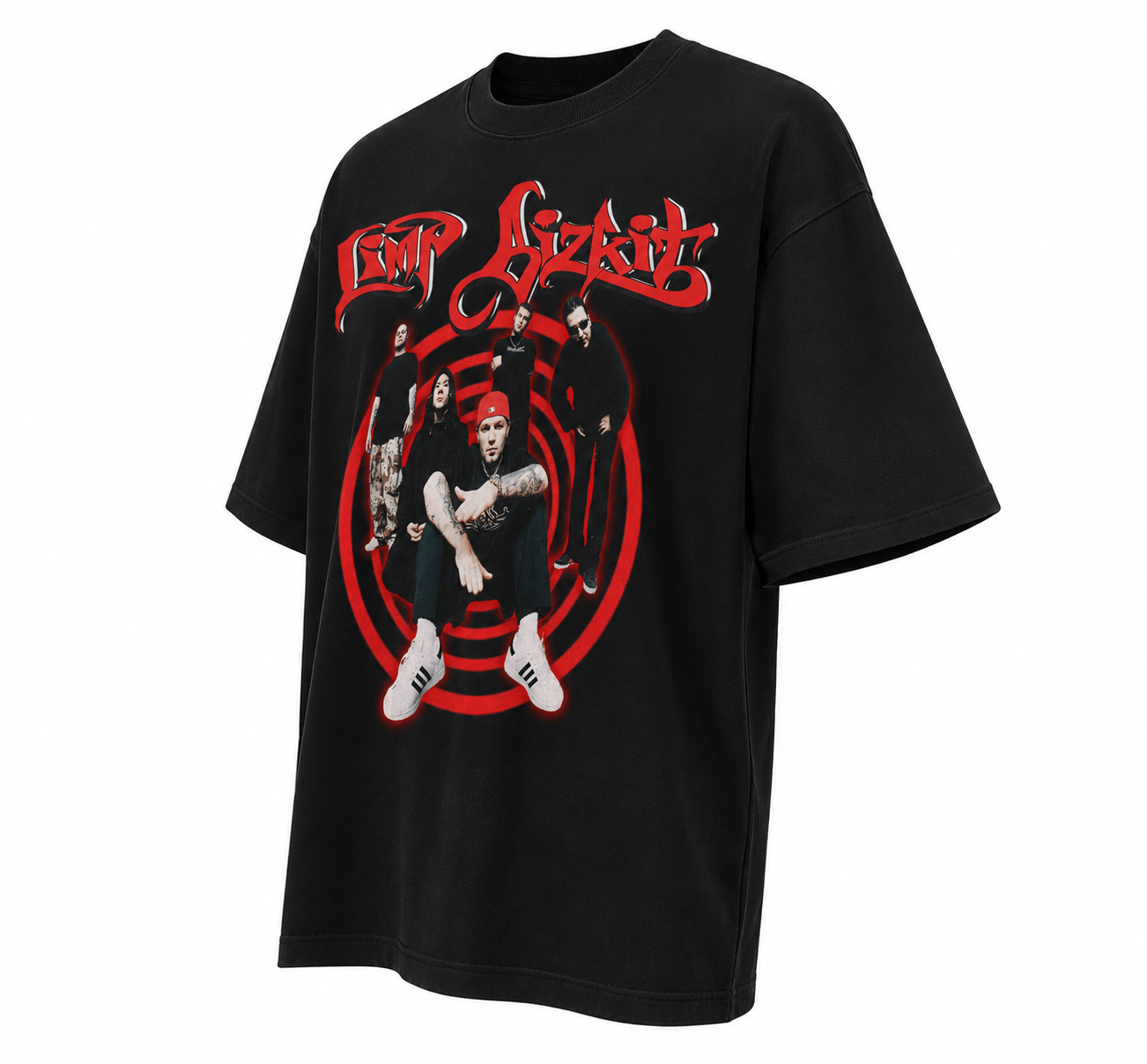 Limp Bizkit Unisex Oversized Graphic T-Shirt With Blood Red Graffiti Band Collage Design Side