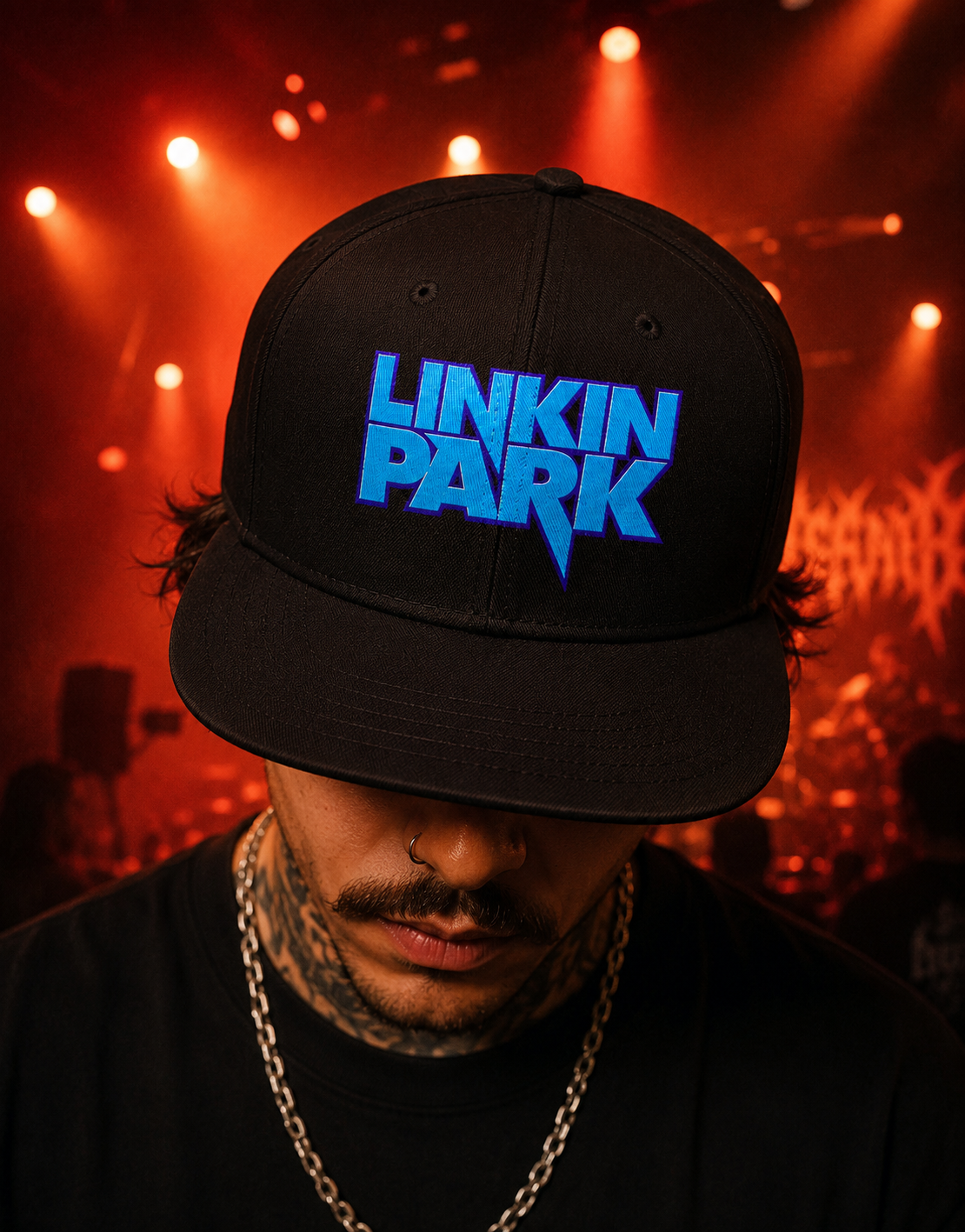 Linkin Park Unisex Snapback Cap With Electric Blue Metallic Lettering Design 
