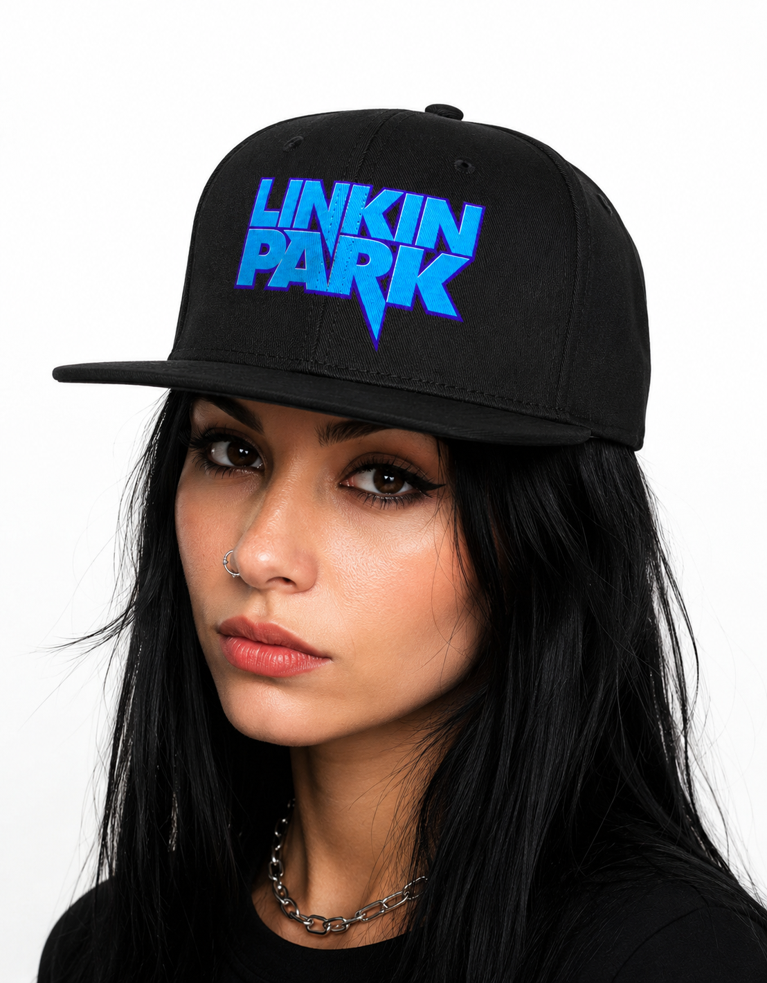 Linkin Park Unisex Snapback Cap With Electric Blue Metallic Lettering Design 
