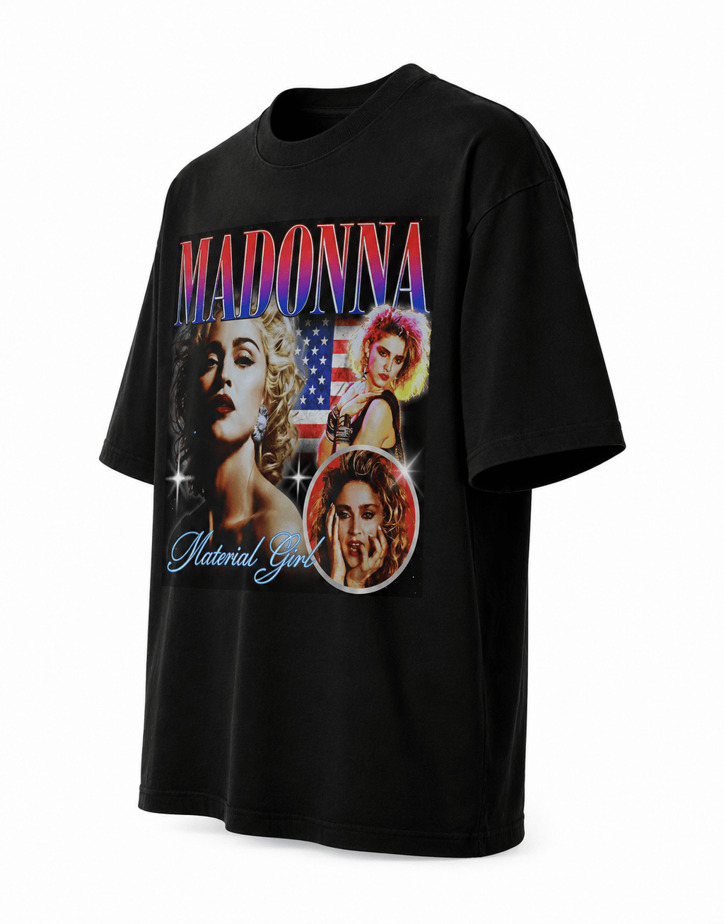 Madonna Unisex Oversized Graphic T-Shirt With Material Girl Red Blue Retro Y2K Design SIde