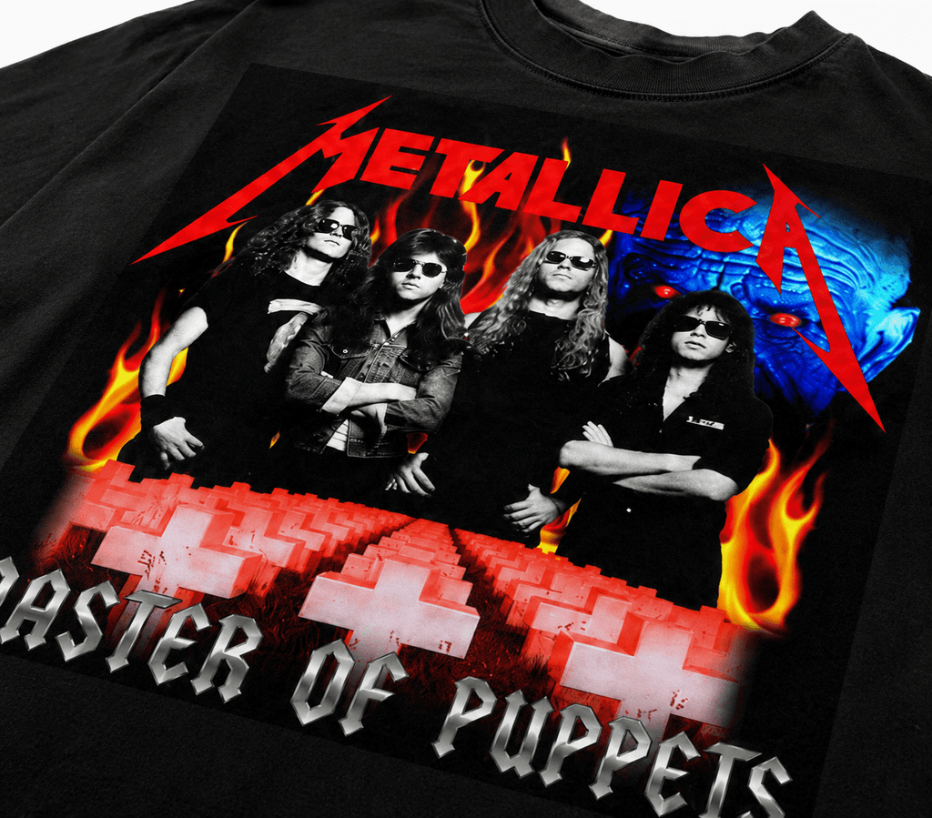 Metallica Unisex Oversized Graphic T-Shirt Infernal Red Graveyard Design Close Up